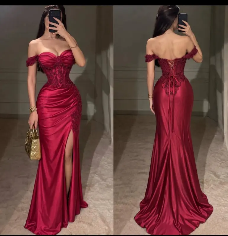 Vestido rojo vino corte sirena